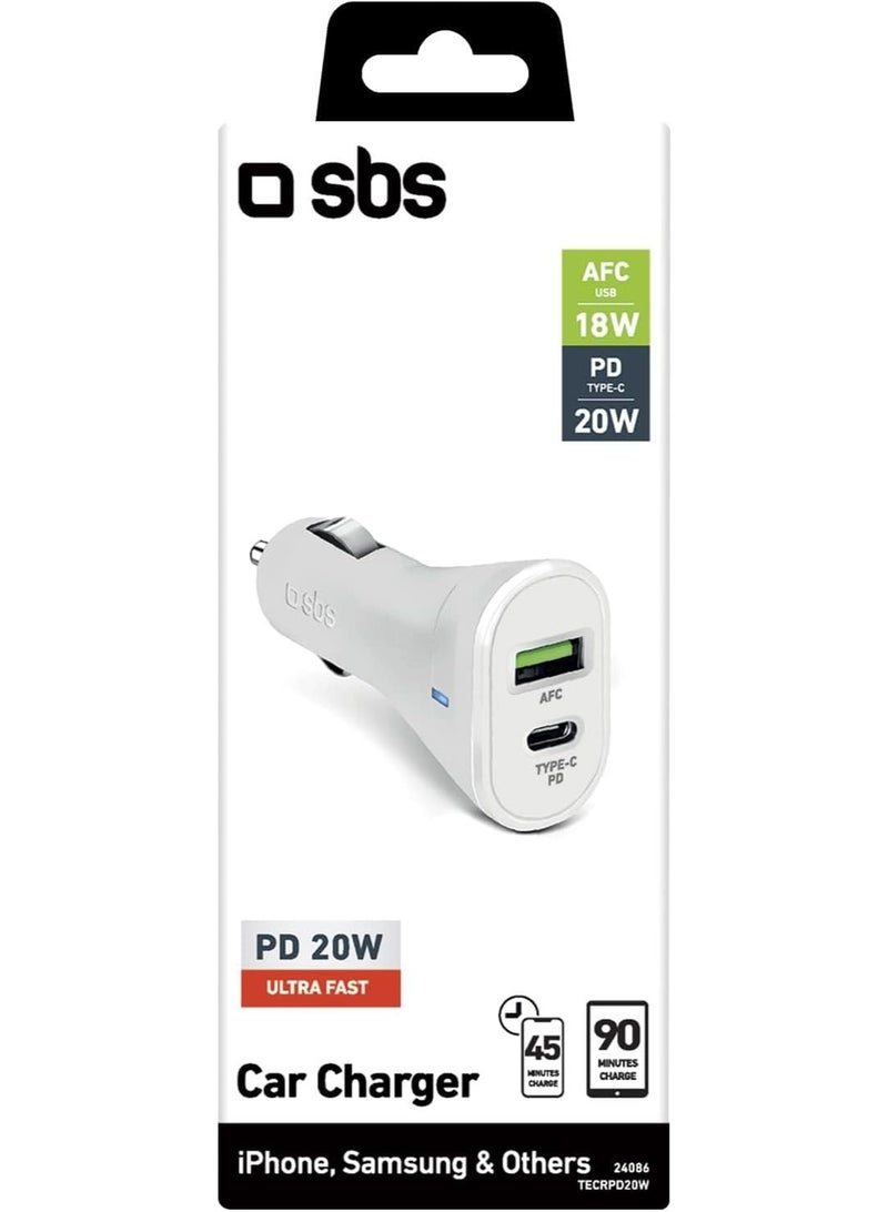 SBS Car Charger 20W Ultra Fast Charge with 2 Outputs (Type-C PD, USB) For Iphone And Android - Image 5